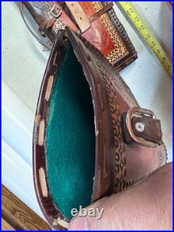 Vintage deer BUCK 46 Shotgun Case Brown Leather Hand Tooled Gun Rifle Hunting