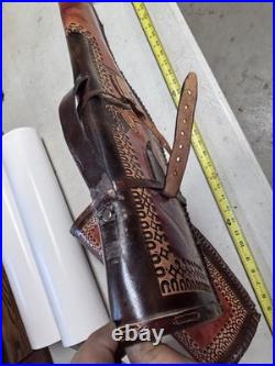 Vintage deer BUCK 46 Shotgun Case Brown Leather Hand Tooled Gun Rifle Hunting