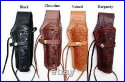 WESTERN COWBOY STYLE Leather Tooled Finish SINGLE GUN PISTOL HOLSTER CASE New