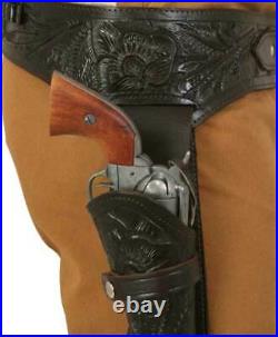 WESTERN COWBOY STYLE Leather Tooled Finish SINGLE GUN PISTOL HOLSTER CASE New