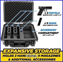 Waterproof Gun Case for 3 Handguns & 9 Magazines Heavy-Duty Protection 16 Waterproof Gun Case for 3 Handguns & 9 Magazines Heavy-Duty Protection 16