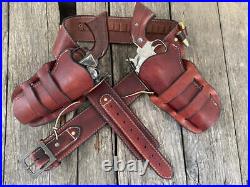 Western Cowboy Plain Tooled Leather Gun Holster Dual Action Revolver Case