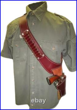 Western Right Hand Gun Holster Belt Leather Revolver Pistol Tooled. 44/45 Cal