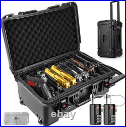 Wheeled Pistol Gun Case for 10 Handguns Holds 10 Pistols & 12 Magazines, Pre-C