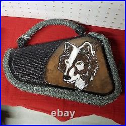 Wolf Hand Tooled Soft Padded Gun Case, Hand cut lacing. Custom Braided Handle