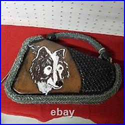 Wolf Hand Tooled Soft Padded Gun Case, Hand cut lacing. Custom Braided Handle